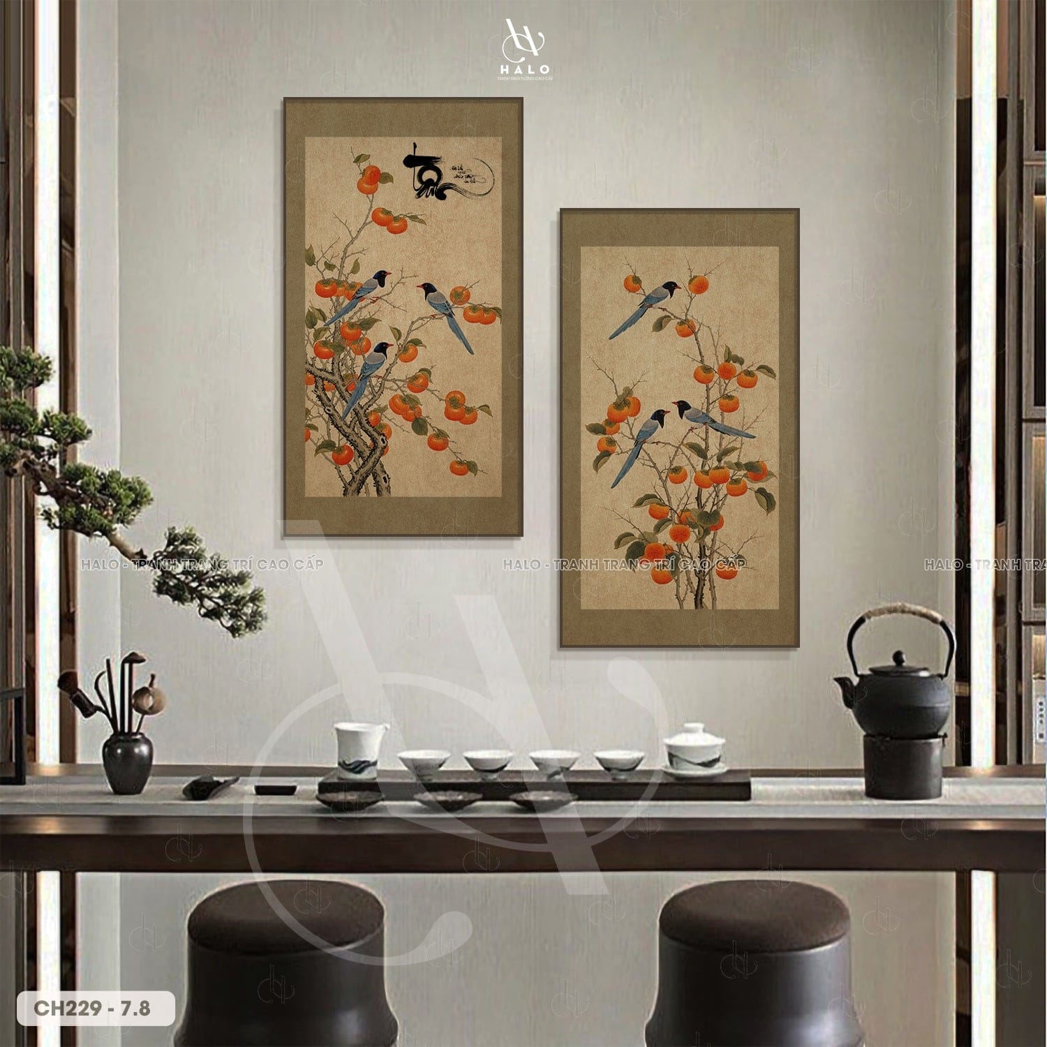 Bộ 2 Tranh Cành hồng Trĩu Quả  - CH229