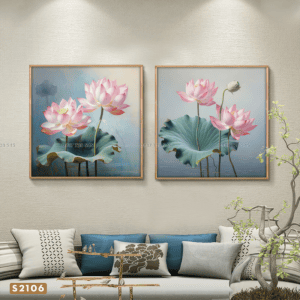 Set of 2 Lotus Flower Paintings - S2106