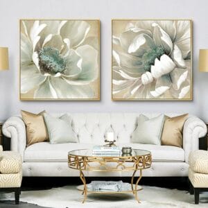 Set of 2 White Flower Paintings