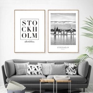 Set of 2 Black and White Stockholm Paintings