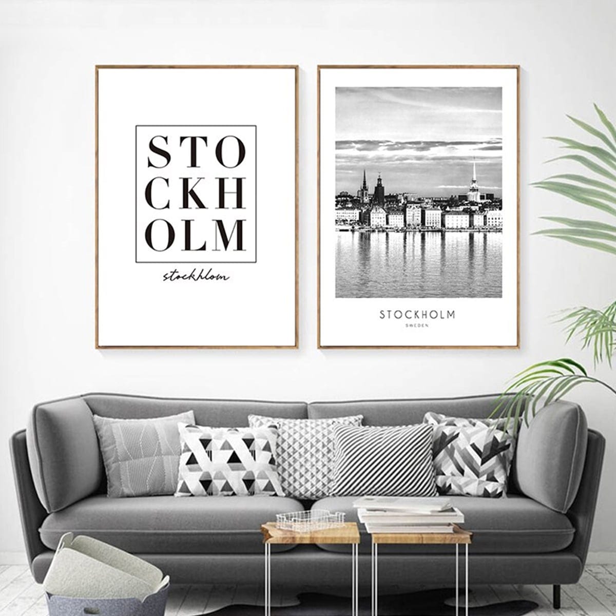 Set of 2 Black and White Stockholm Paintings