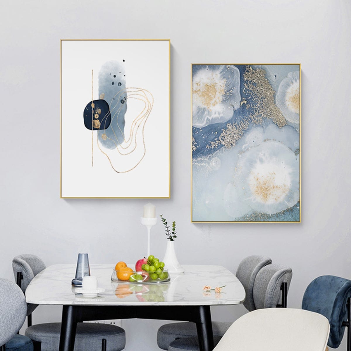 Set of 2 Blue Abstract Paintings