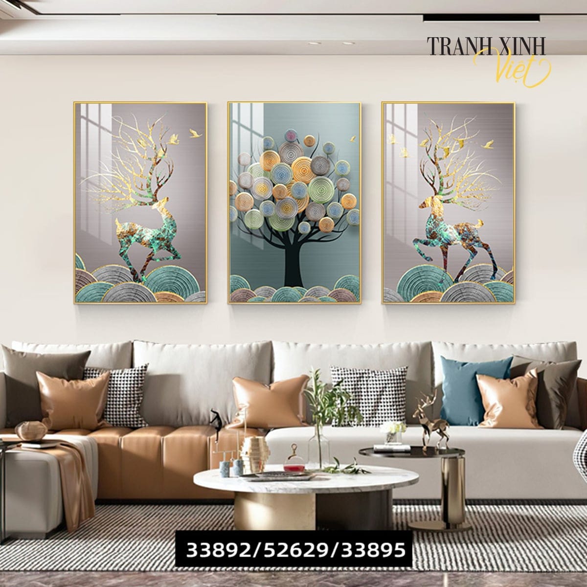Bộ 3 Bức Hươu Tài Lộc