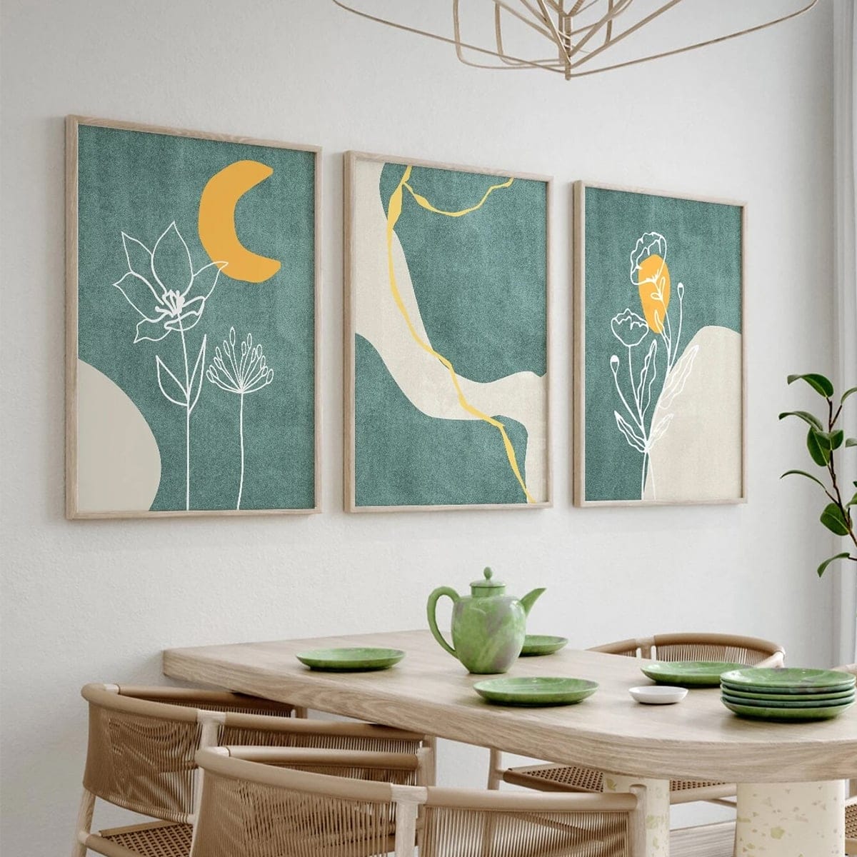 Set of 3 Pictures of the Moon and Flowers