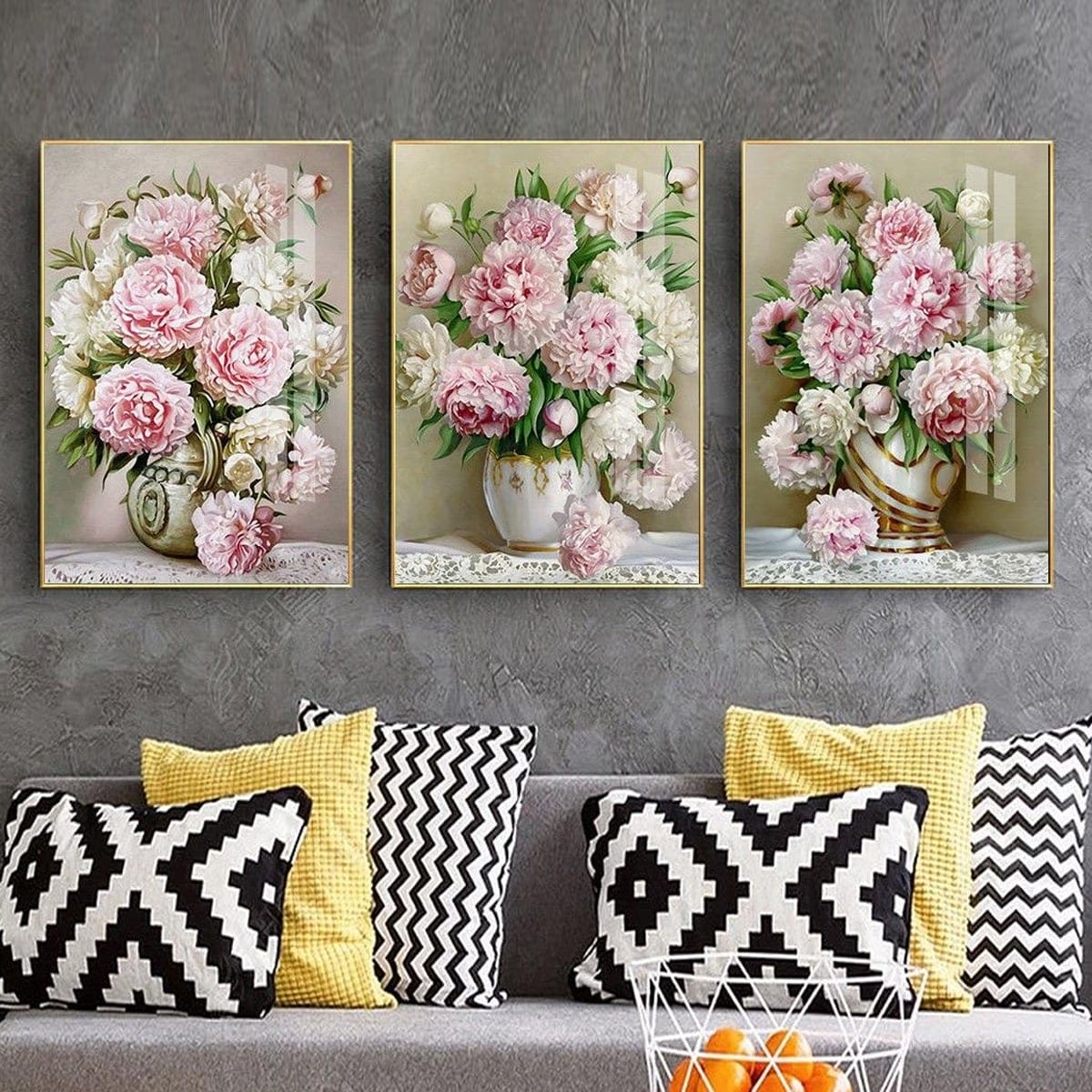 Set of 3 Rose Flower Vase Paintings