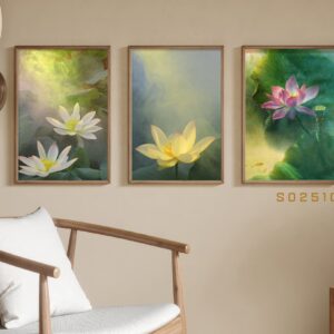 Set of 3 Lotus Flower Paintings - S0250