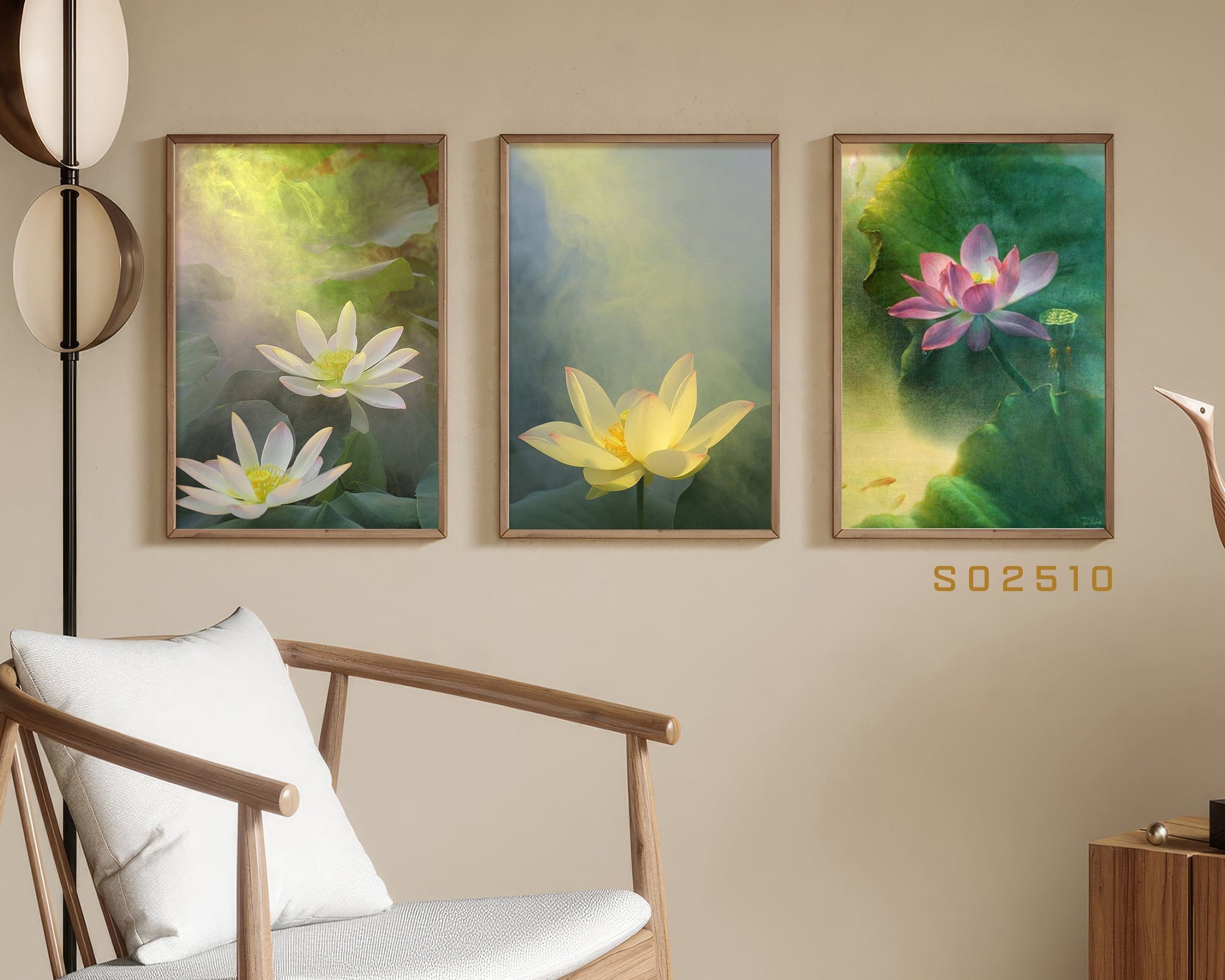 Set of 3 Lotus Flower Paintings - S0250