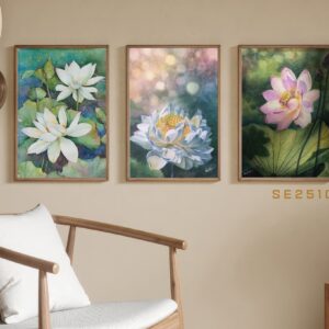 Set of 3 Lotus Flower Paintings - SE2510