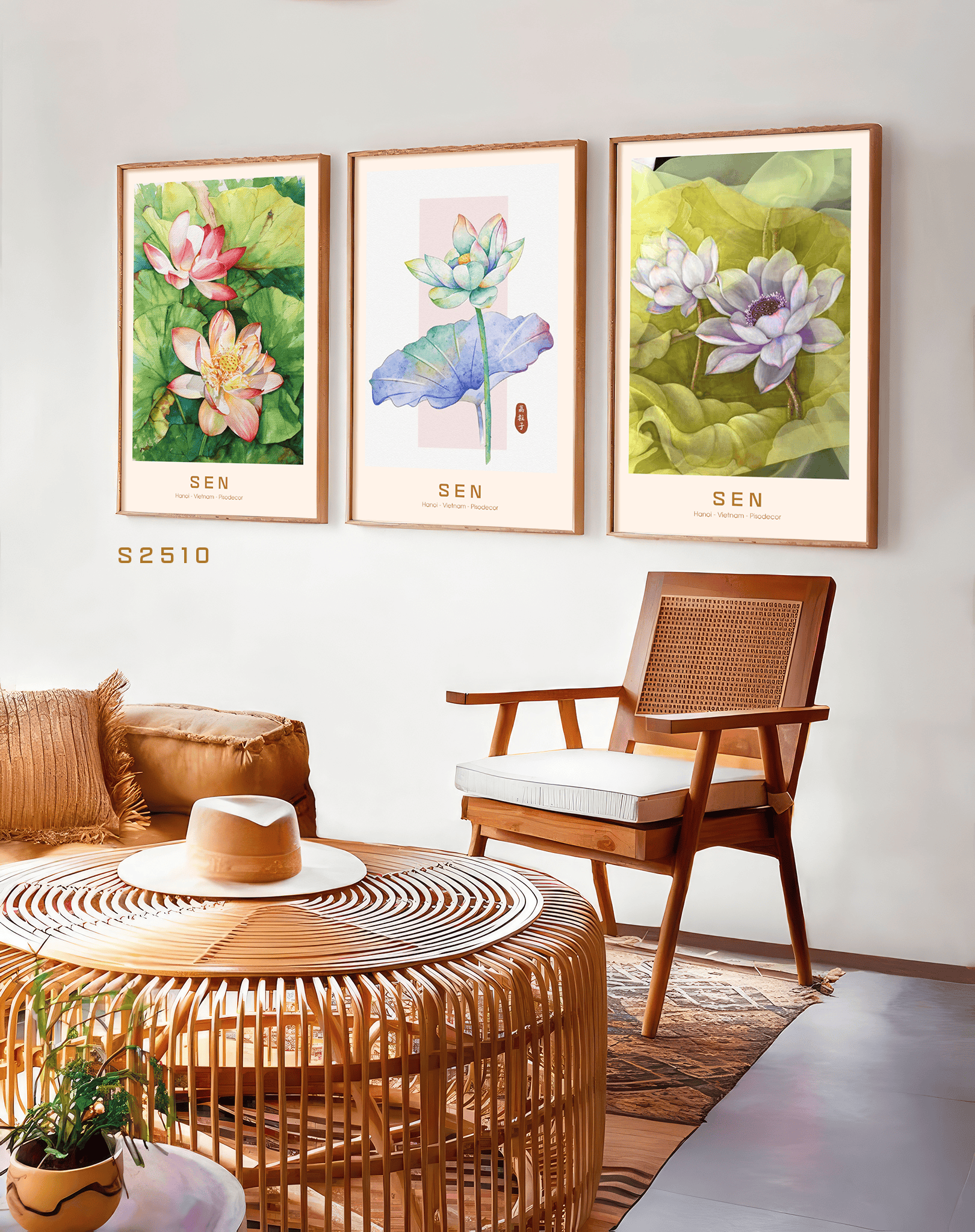 Set of 3 Lotus Flower Paintings for Living Room Decoration - S2510