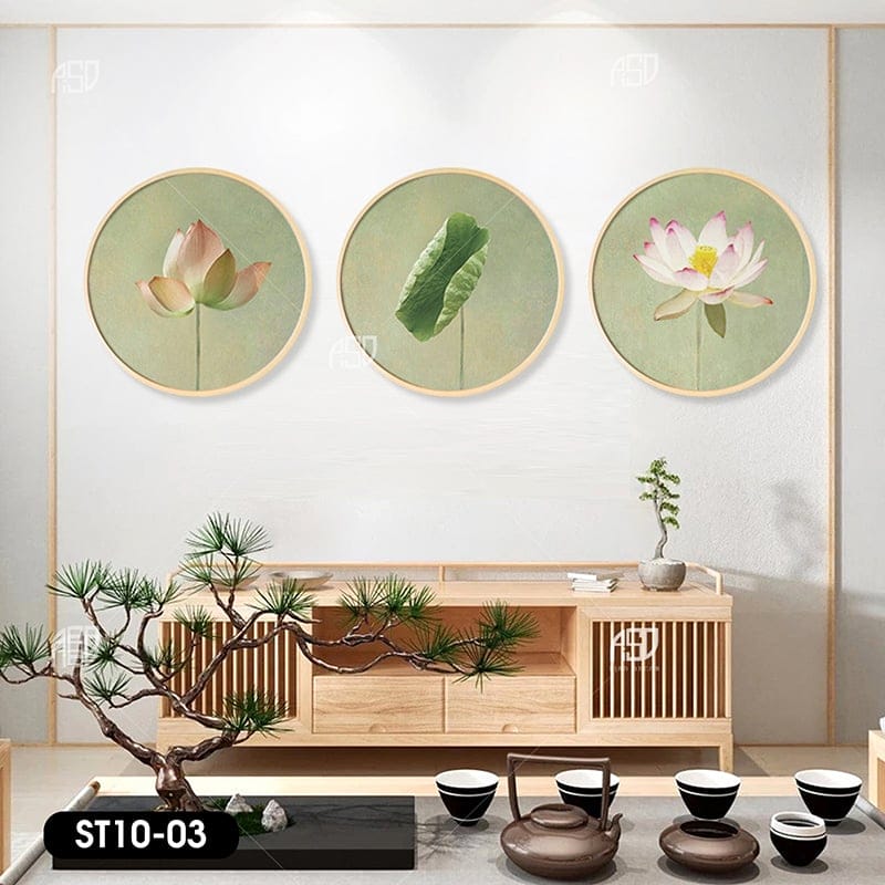 Bộ 3 Tranh Hoa Sen Trang Trí Phòng Khách - ST10 - 03