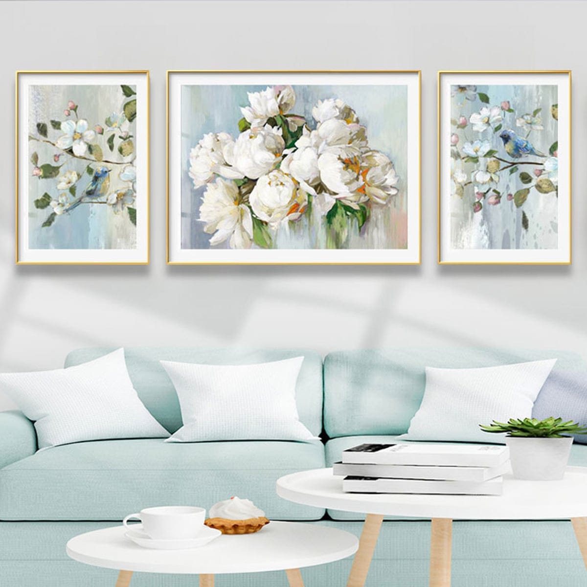Set of 3 White Camellia Flower Paintings