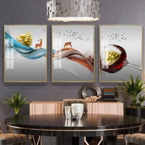 Set of 3 Abstract Deer and Boat Paintings