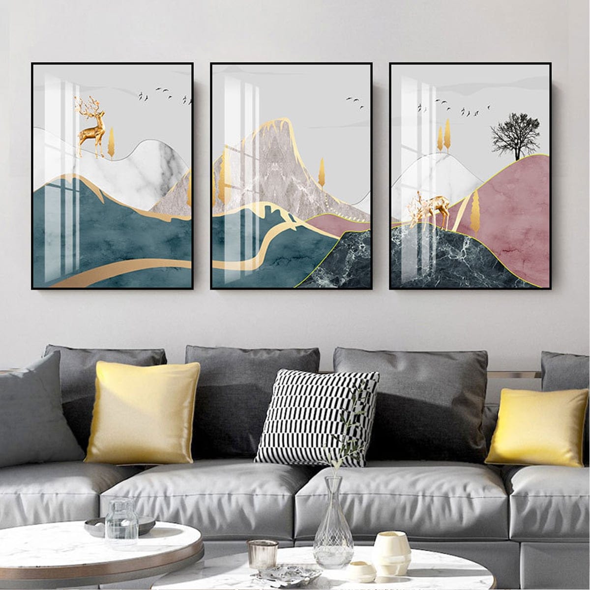 Set of 3 Abstract Deer Paintings