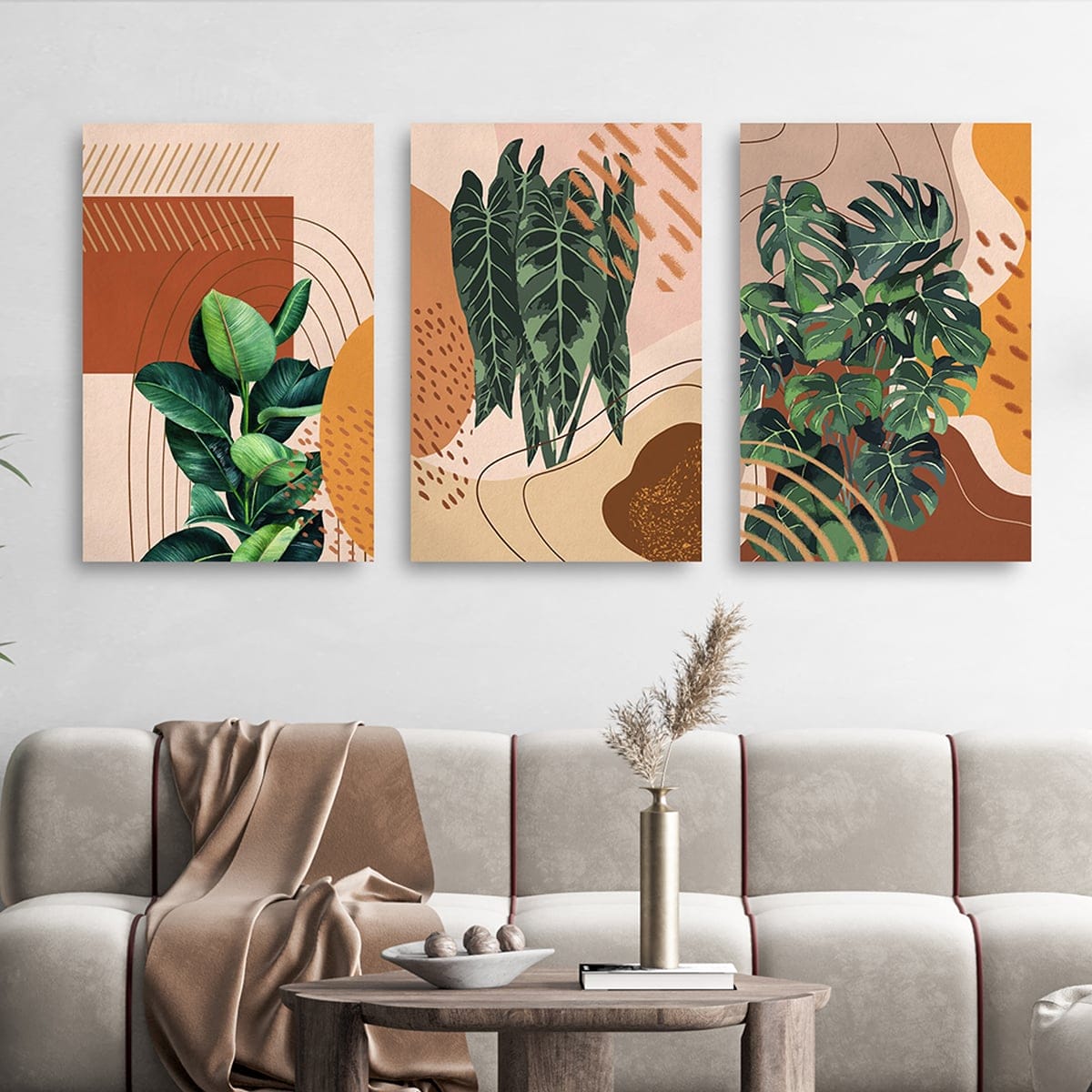 Set of 3 Orange Leaf Paintings