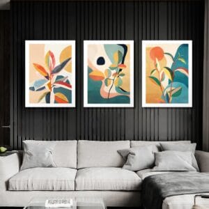 Set of 3 Colorful Leaf Paintings