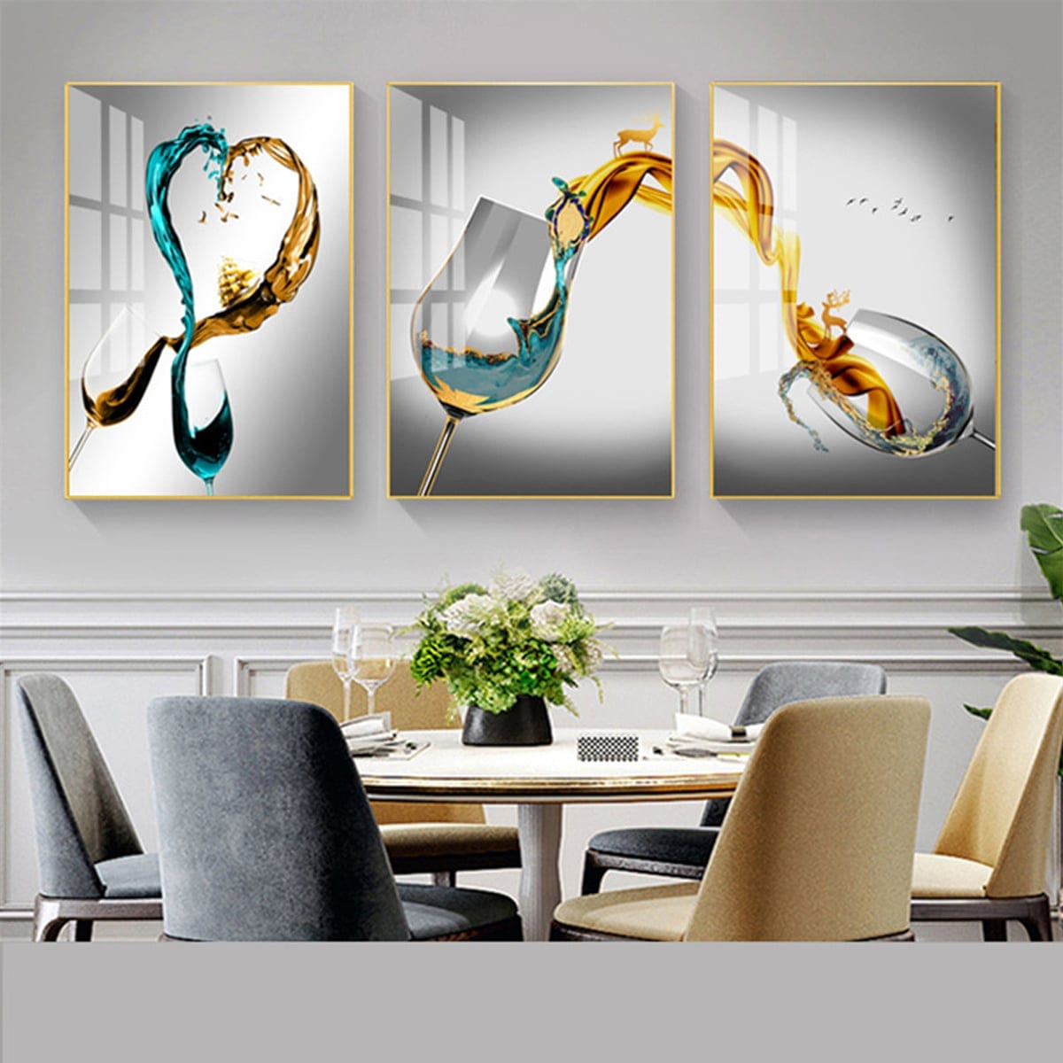 Set of 3 Feng Shui Glass Paintings