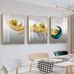 Set of 3 Feng Shui Paintings: Deer and Smooth Sailing