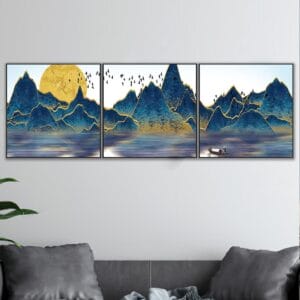 Set of 3 Blue Landscape Paintings