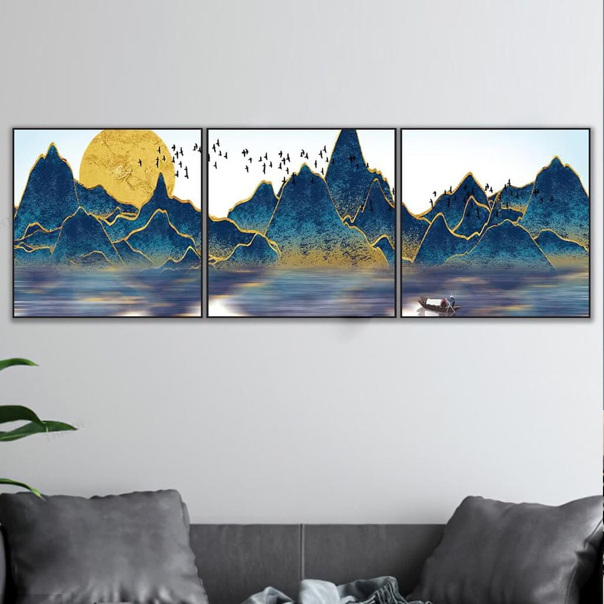 Bộ 3 Tranh Sơn Thủy Xanh