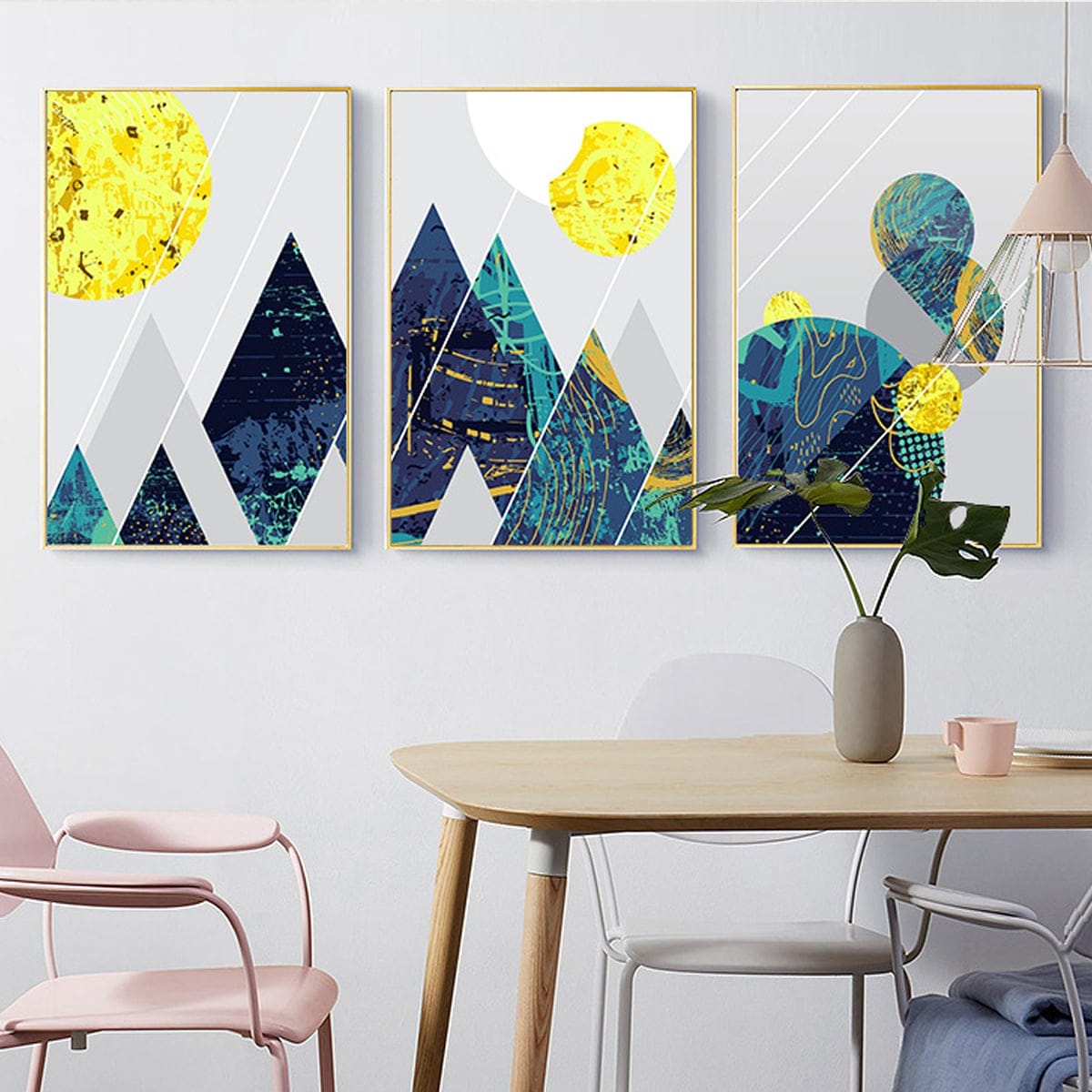 Set of 3 Minimalist Geometric Blue Paintings