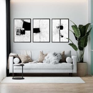 Set of 3 Black and White Abstract Paintings