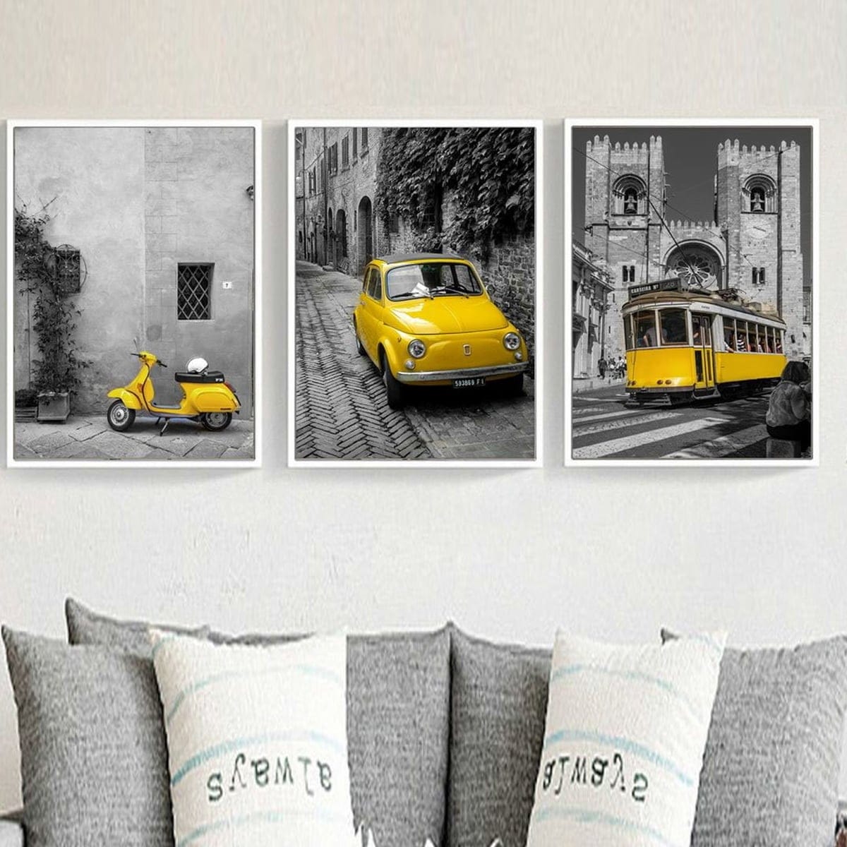 Set of 3 Black and Gold Car Paintings