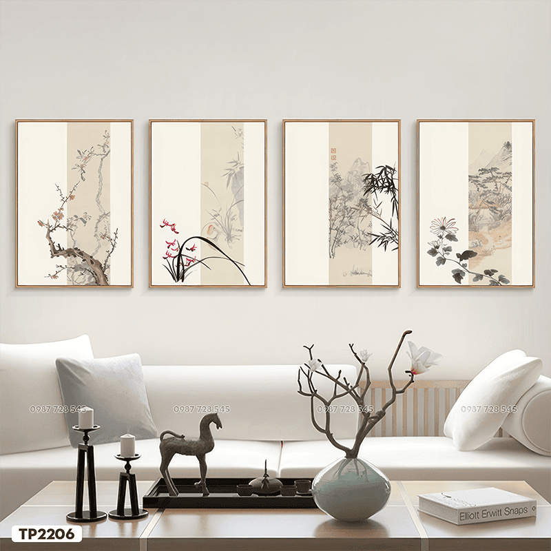 Set of 4 Ink Paintings and Calligraphy - TP2206