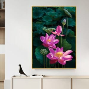 Painting of Three Purple Lotus Flowers
