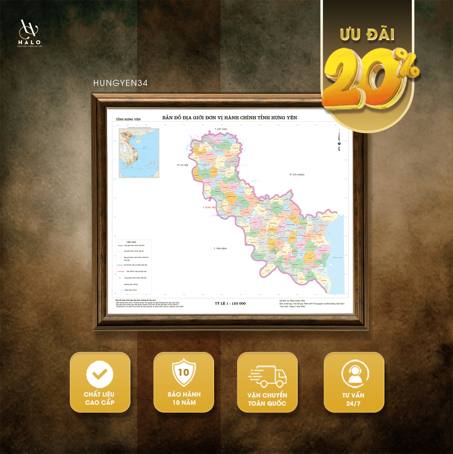 Latest Administrative Map of Hung Yen Province - HUNGYEN34