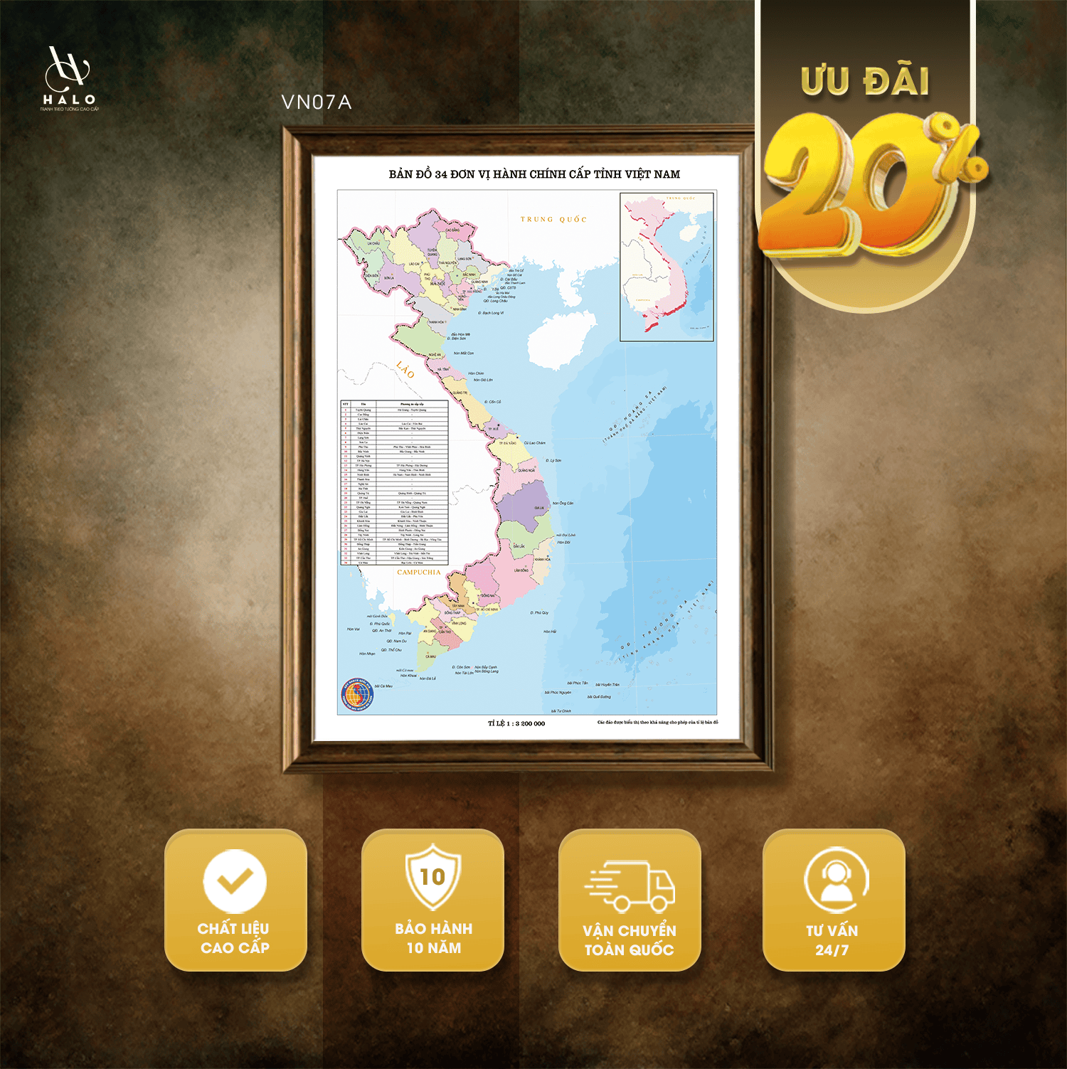 Map of Vietnam with 34 Provinces and Cities - VN07A