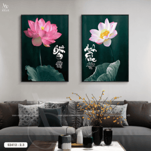 Set of 2 Lotus Flower Paintings - S2412