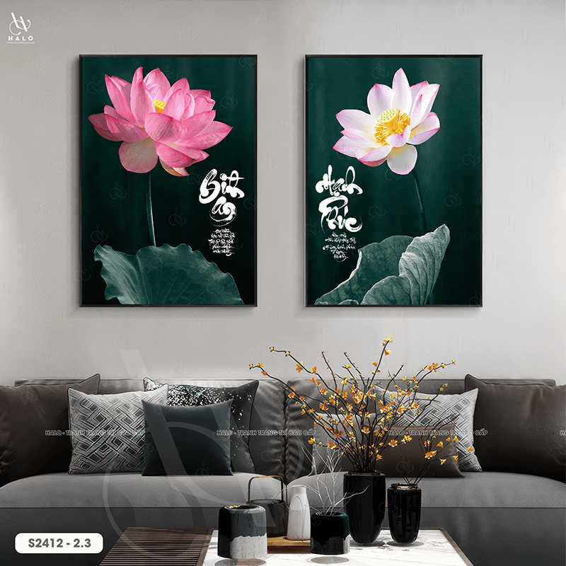Tranh Bộ 2 Hoa Sen - S2412