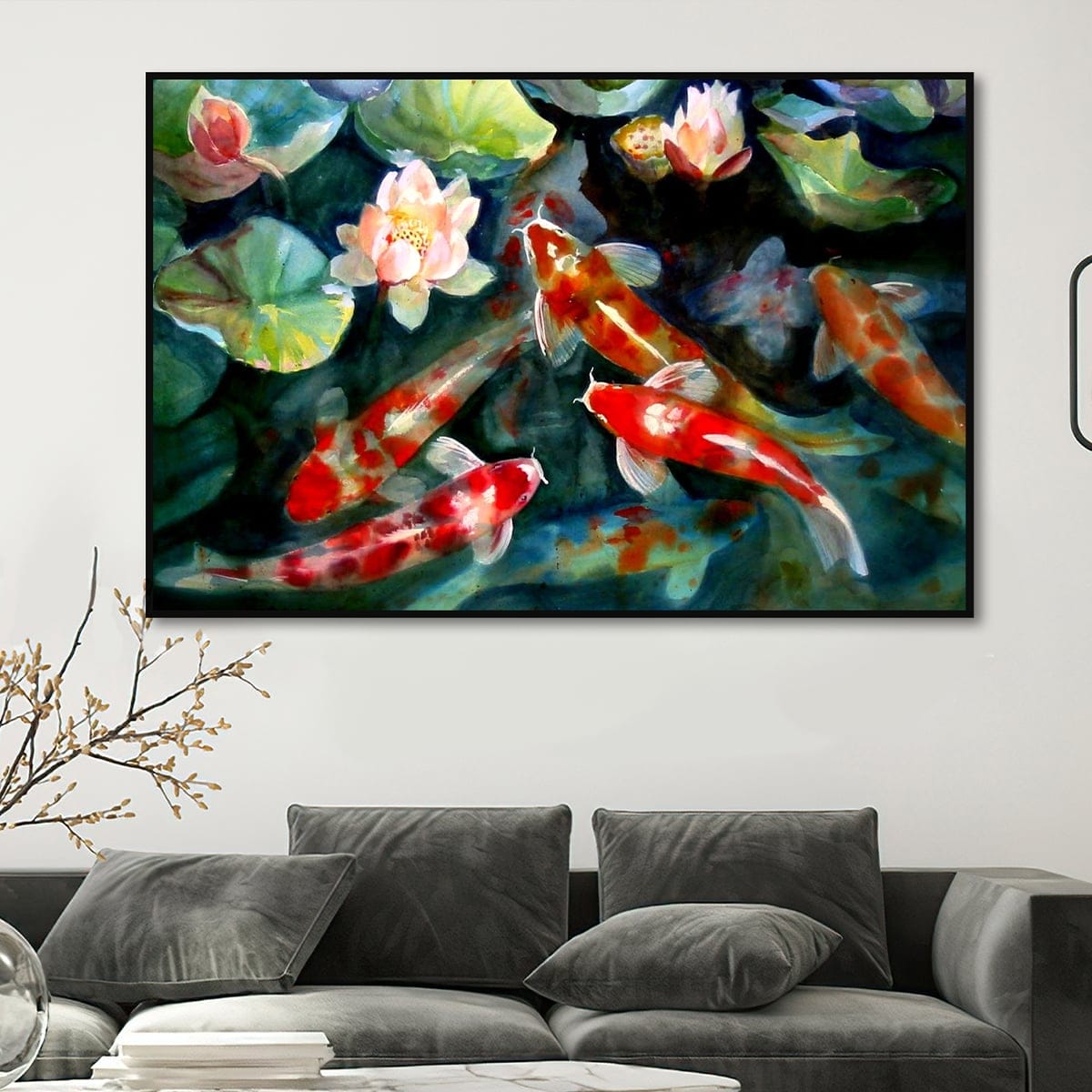 Koi Fish Painting in a Lotus Pond