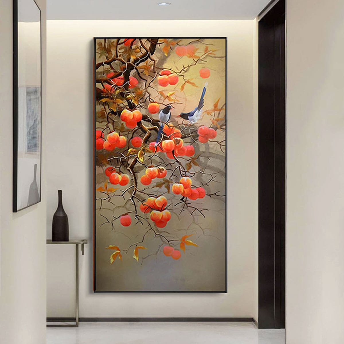 Painting of a Rose Branch Abundant with Fruit - Living Room Decoration