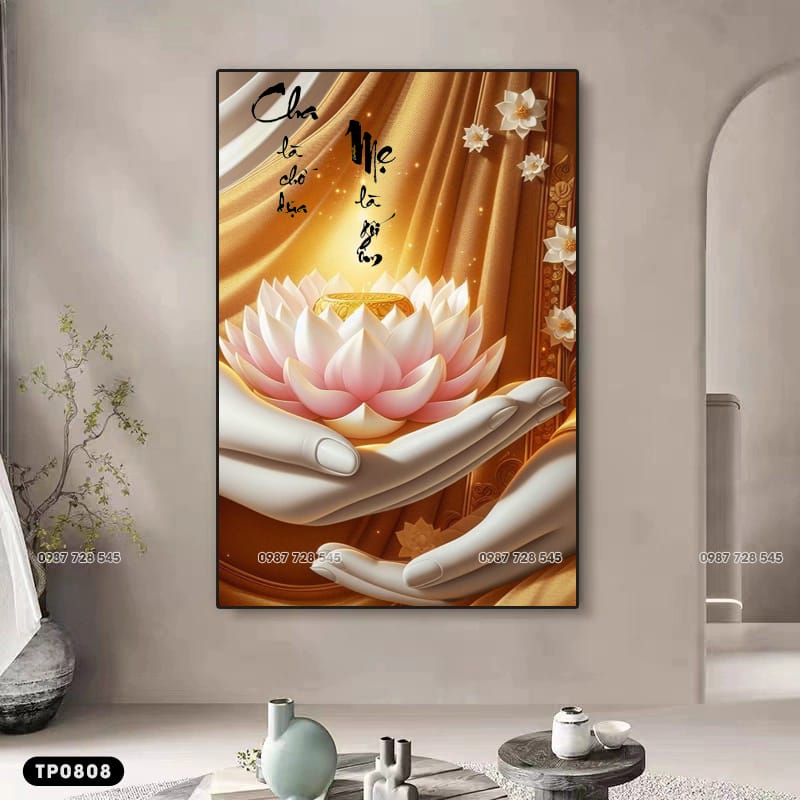 Tranh Hoa Sen Thư Pháp Chữ Cha Mẹ - TP0808