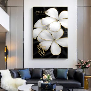 Tranh Hoa Trắng Viền Ánh Kim