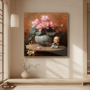 Lotus Flower and Little Monk Painting - S2111 - 09