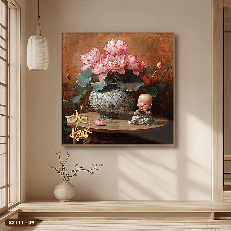 Lotus Flower and Little Monk Painting - S2111 - 09