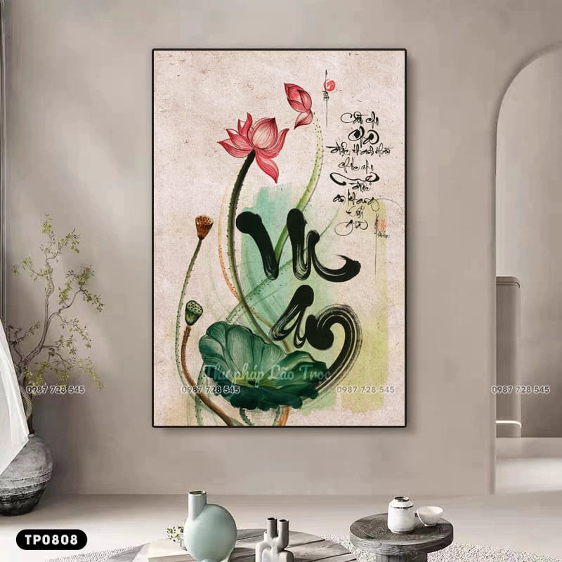 Lotus Flower Calligraphy Painting with Vu Lan Festival Characters - TP0808