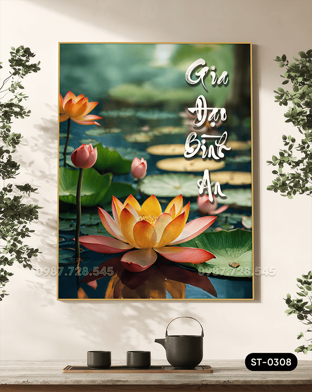 Lotus Flower Calligraphy Painting - ST - 0308