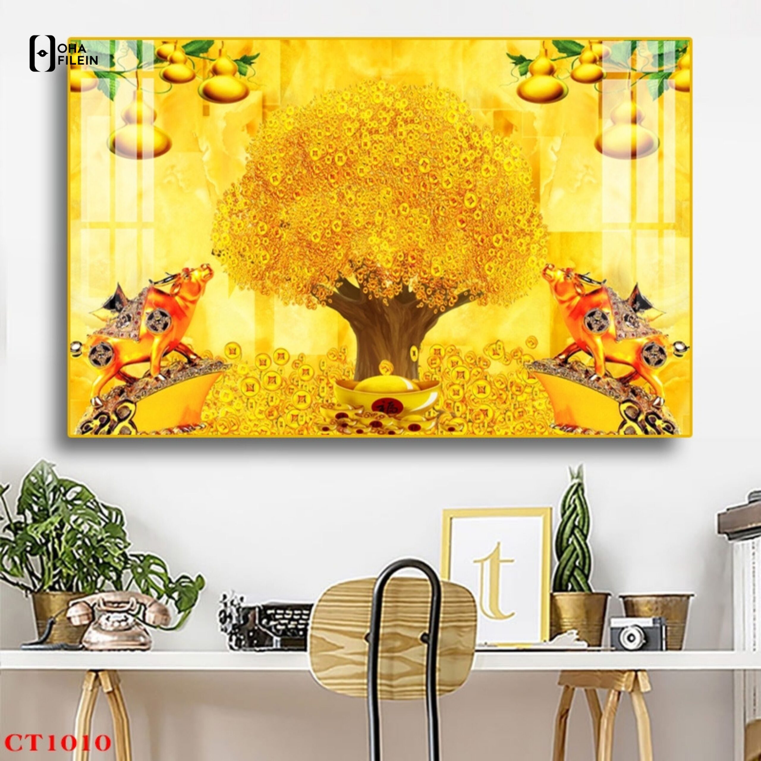 Tranh cây kim tiền tráng gương Vĩnh Phúc