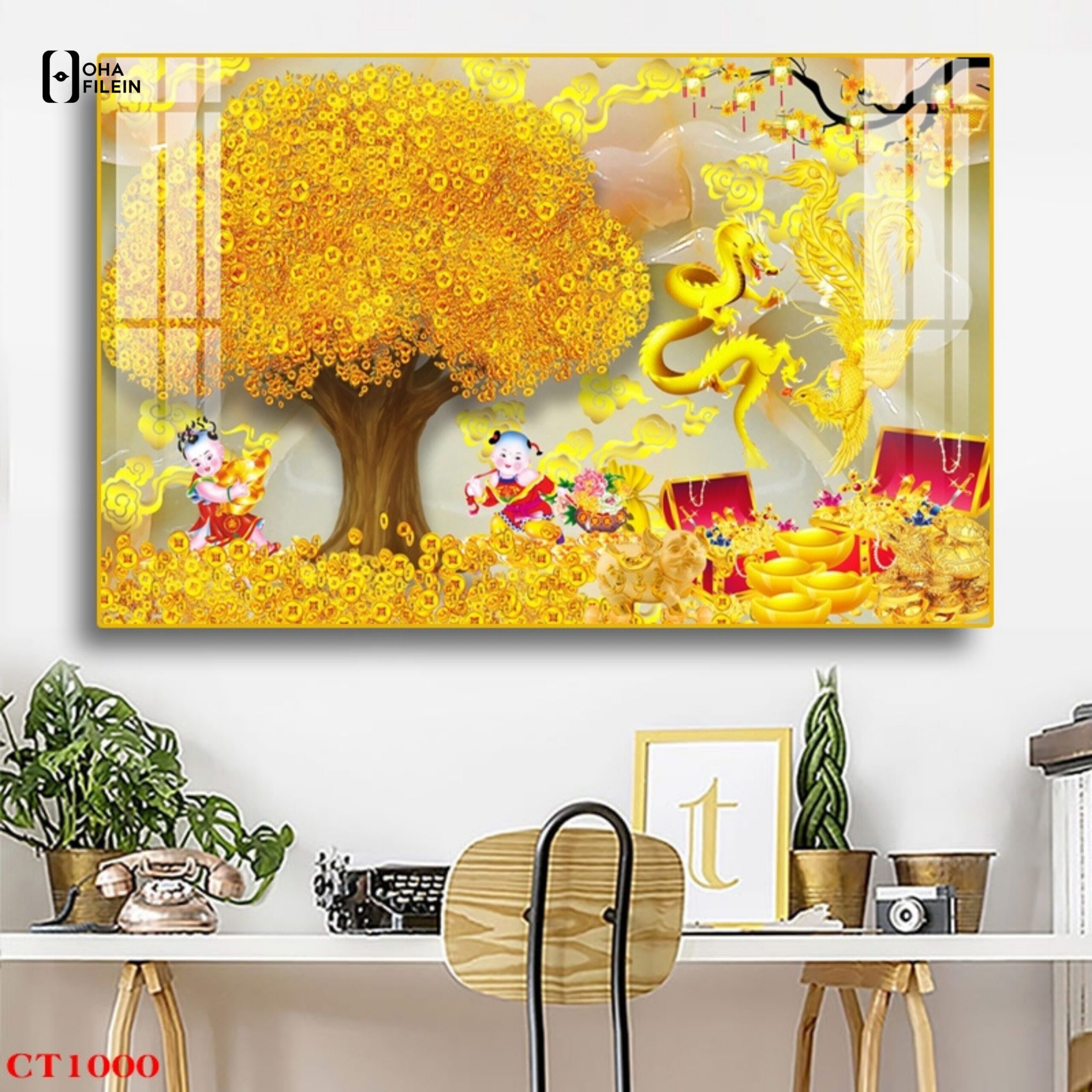 Tranh cây kim tiền tráng gương Vĩnh Phúc