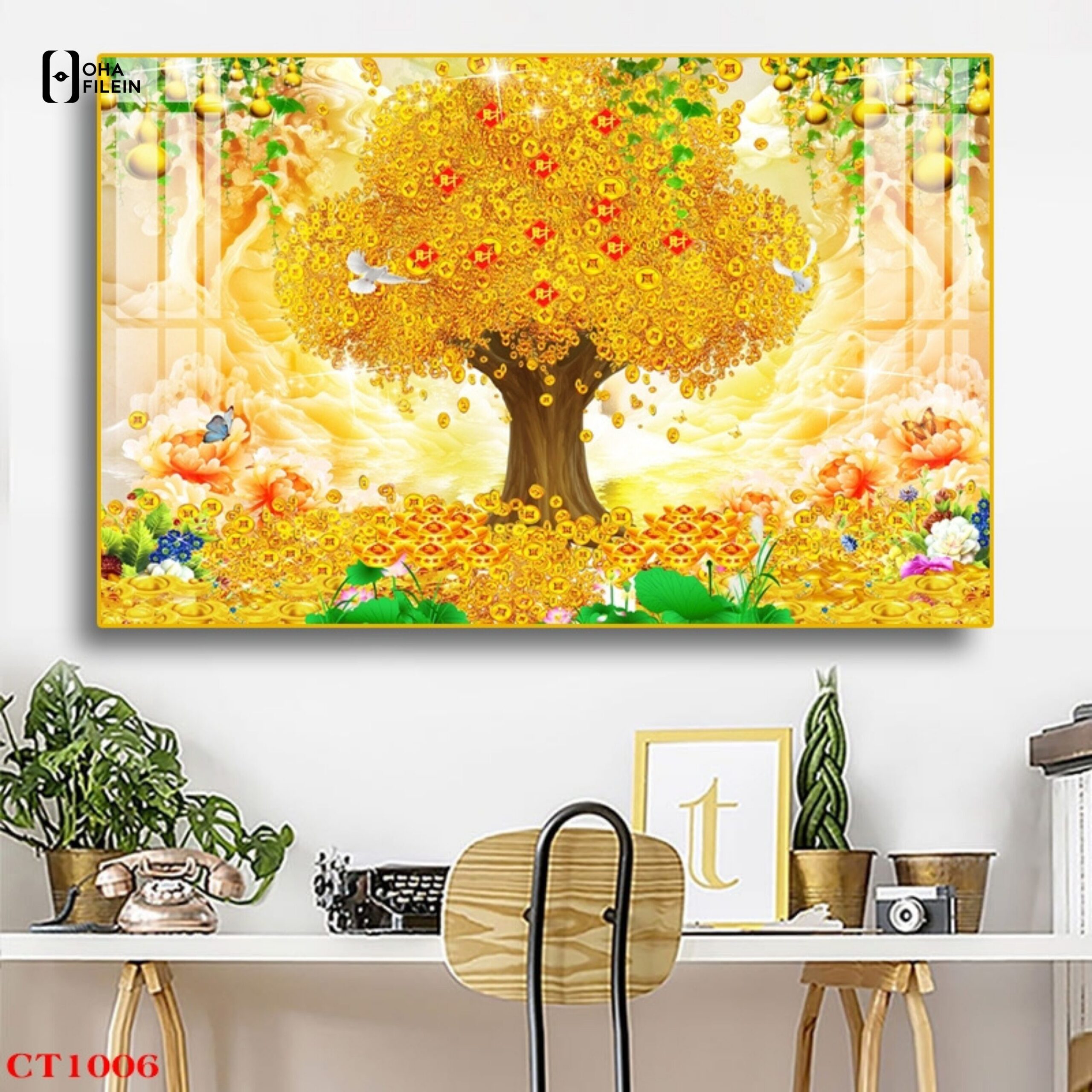 Tranh cây kim tiền tráng gương Vĩnh Phúc