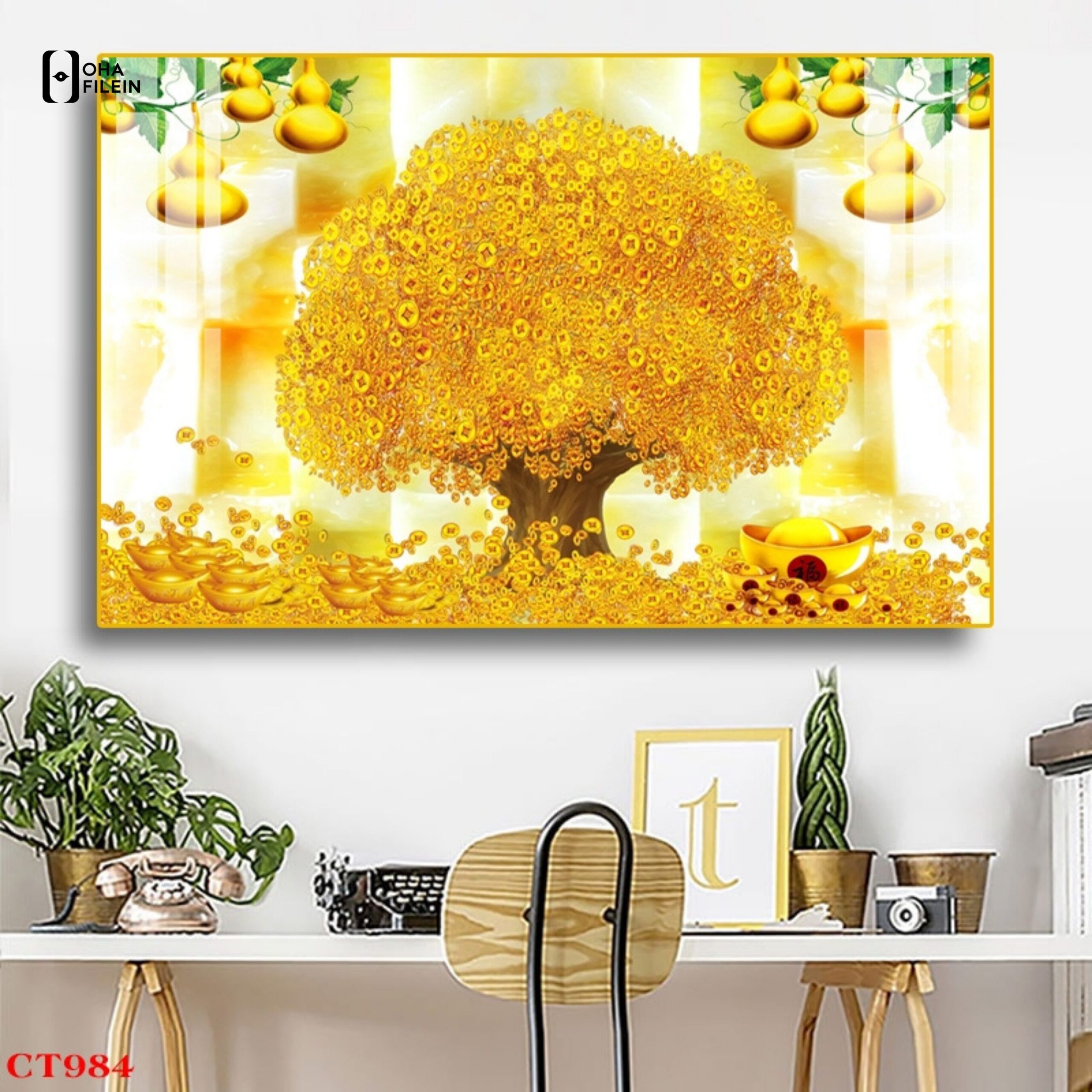 Tranh cây kim tiền tráng gương Vĩnh Phúc