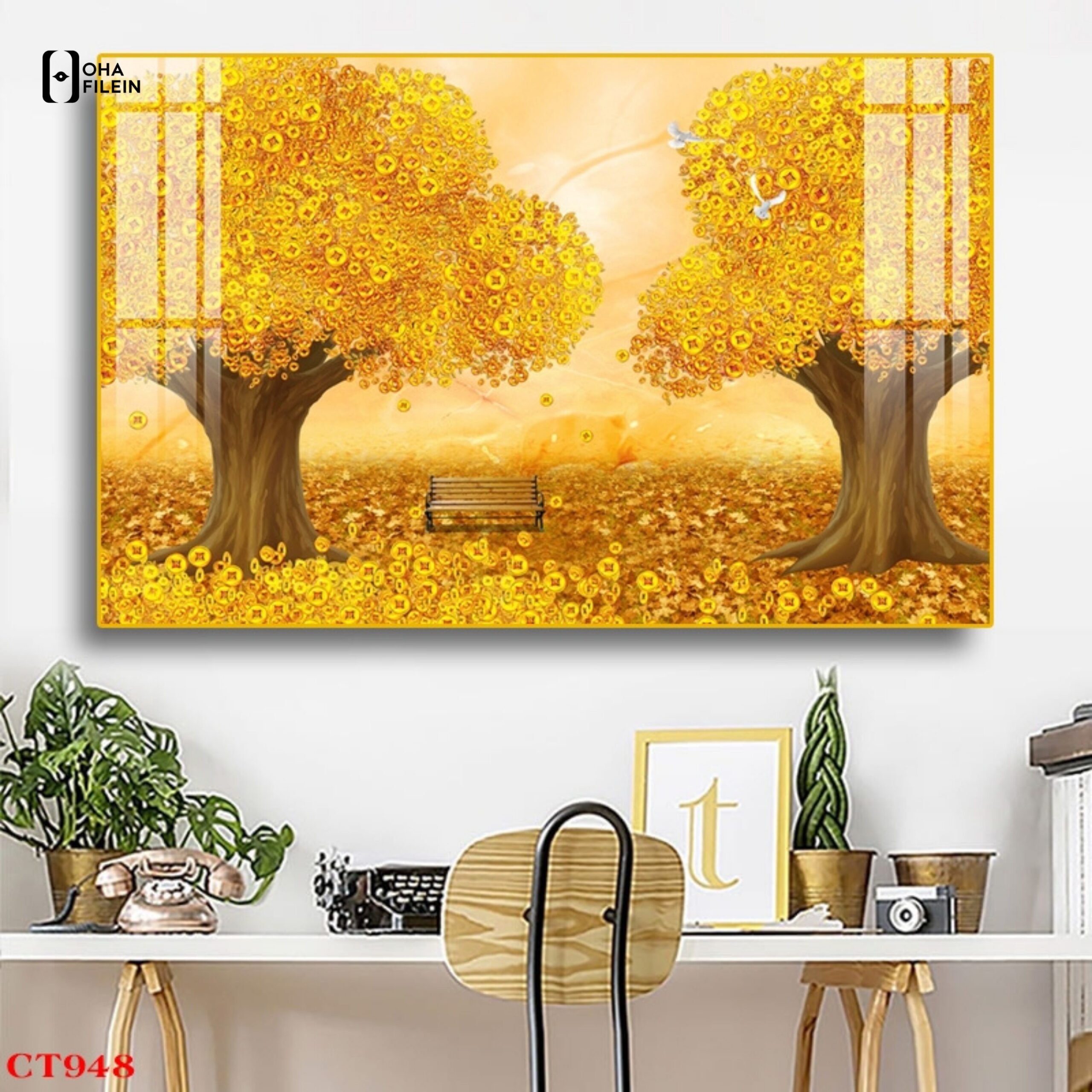 Tranh cây kim tiền tráng gương Vĩnh Phúc
